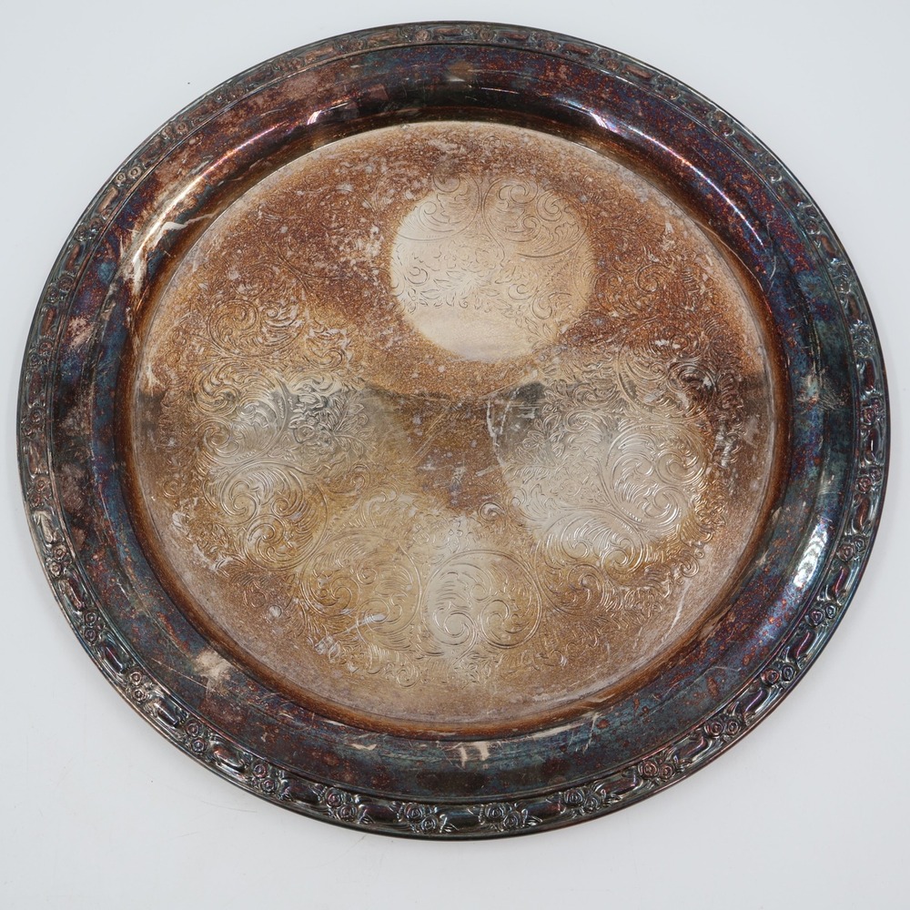 Oneida Silversmiths Serving Tray Vintage 12in Silver‎ Silverplate Etched Floral